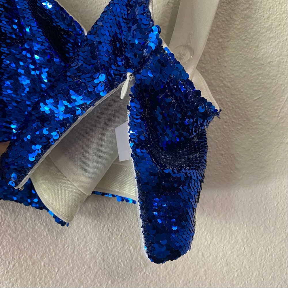 NBD Sequin Crop Top Small  Royal Blue White Tank Top Party Costume Sparkle - Picture 5 of 6